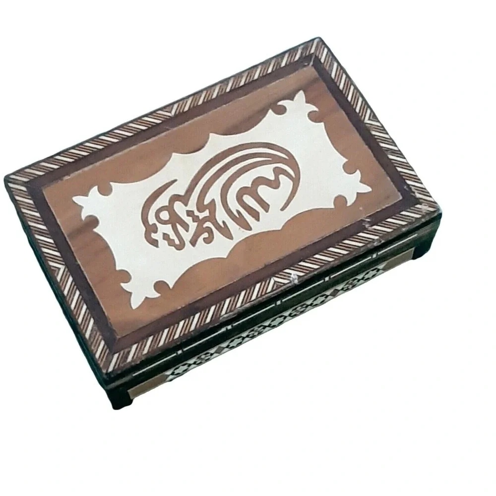 Vintage Persian Trinket Box wood Inlaid Marquetry Middle Eastern Jewelry Box